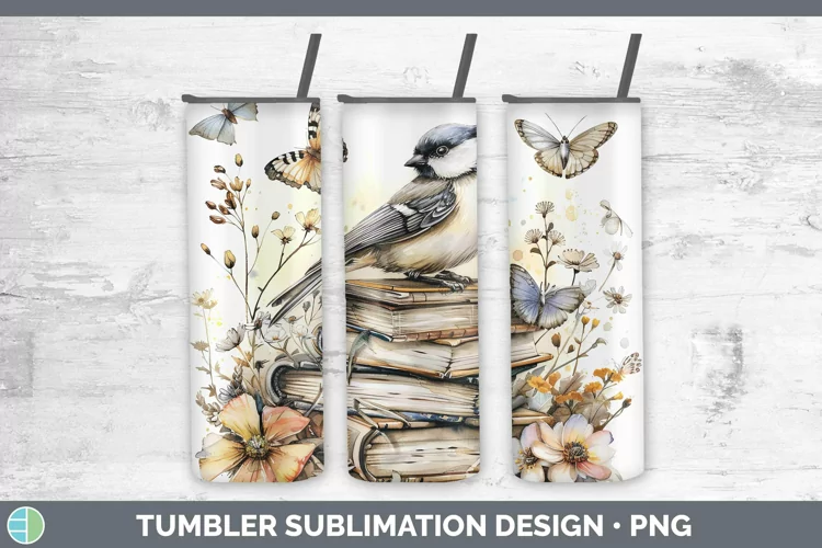 Watercolor Books Chickadee Tumbler Sublimation 20 oz Skinny