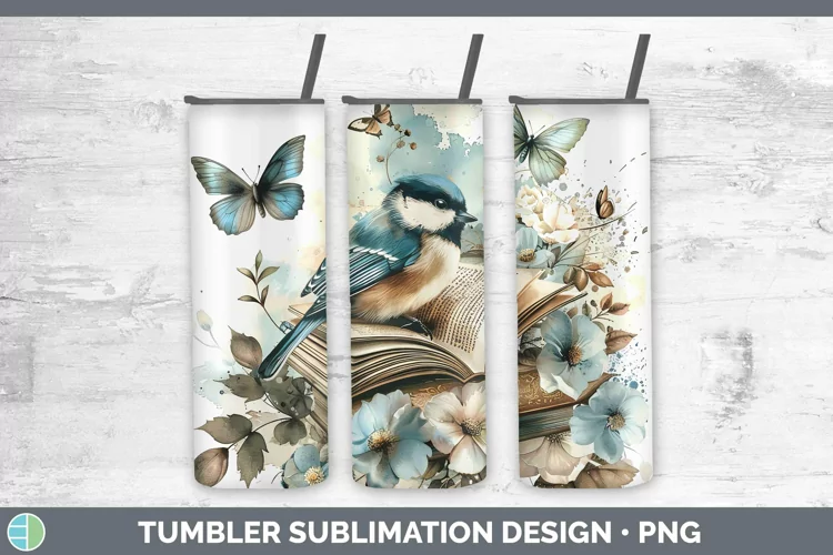 Watercolor Books Chickadee Tumbler Sublimation 20 oz Skinny