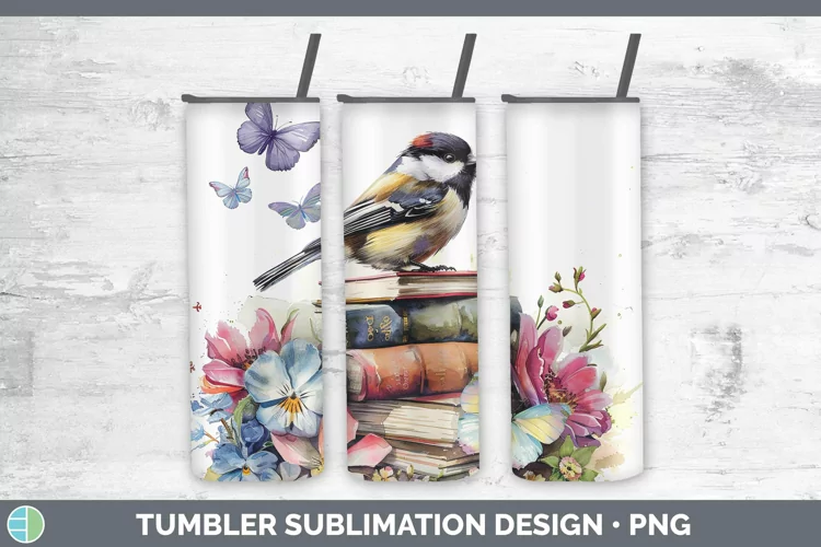 Watercolor Books Chickadee Tumbler Sublimation 20 oz Skinny