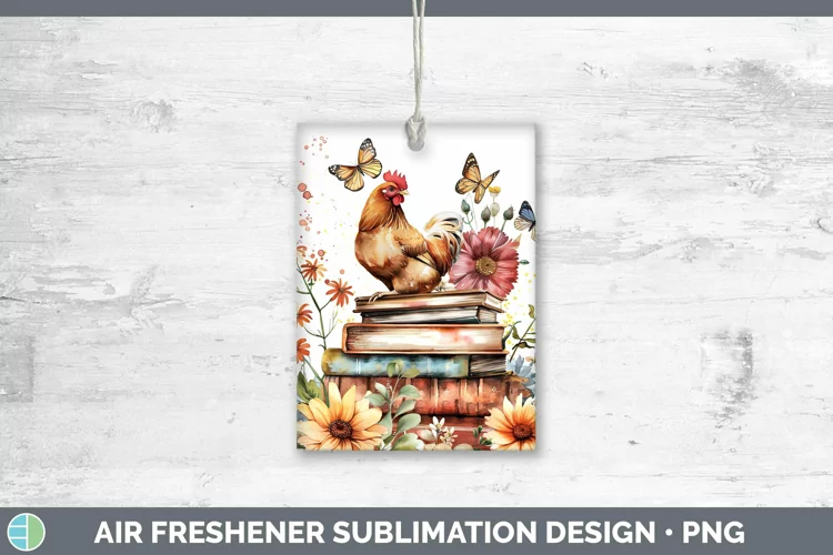 Watercolor Books Chicken Air Freshener Sublimation Car Fresh
