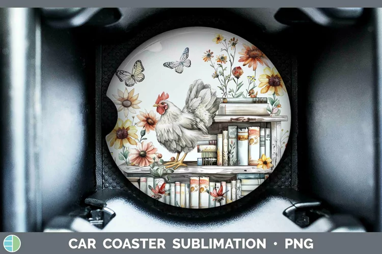 Watercolor Books Chicken Car Coaster Sublimation Coaster Des