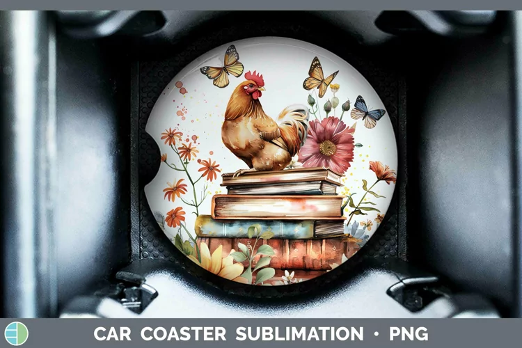 Watercolor Books Chicken Car Coaster Sublimation Coaster Des
