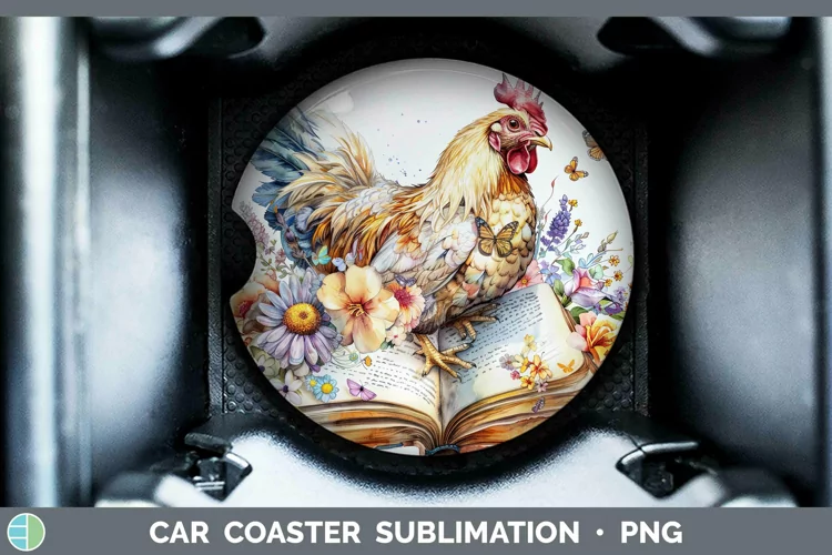 Watercolor Books Chicken Car Coaster Sublimation Coaster Des