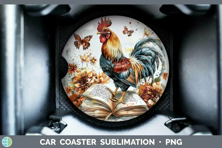 Watercolor Books Chicken Car Coaster Sublimation Coaster Des