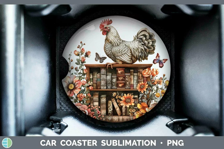 Watercolor Books Chicken Car Coaster Sublimation Coaster Des