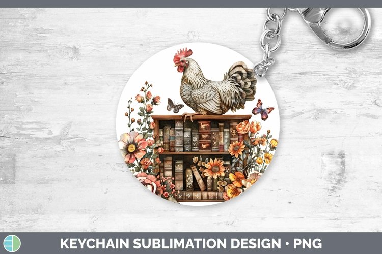 Watercolor Books Chicken Keychain Sublimation Keyring Design