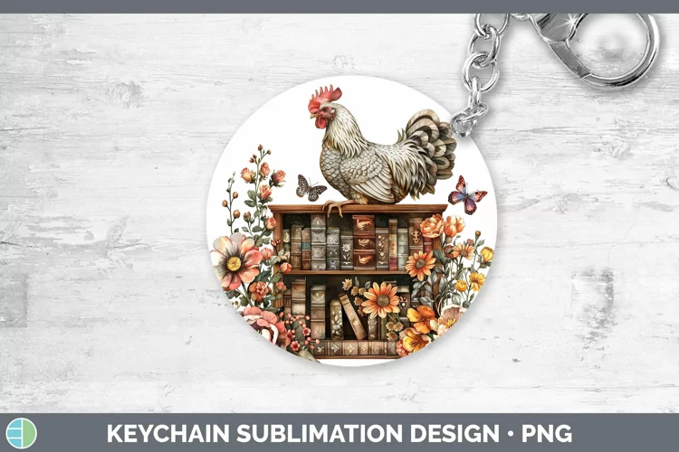 Watercolor Books Chicken Keychain Sublimation Keyring Design