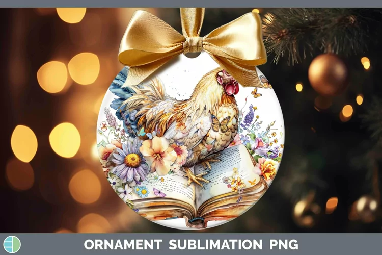 Watercolor Books Chicken Ornament Sublimation Bauble Designs