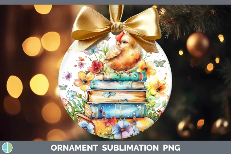 Watercolor Books Chicken Ornament Sublimation Bauble Designs