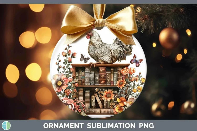Watercolor Books Chicken Ornament Sublimation Bauble Designs