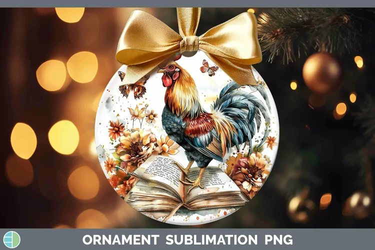 Watercolor Books Chicken Ornament Sublimation Bauble Designs