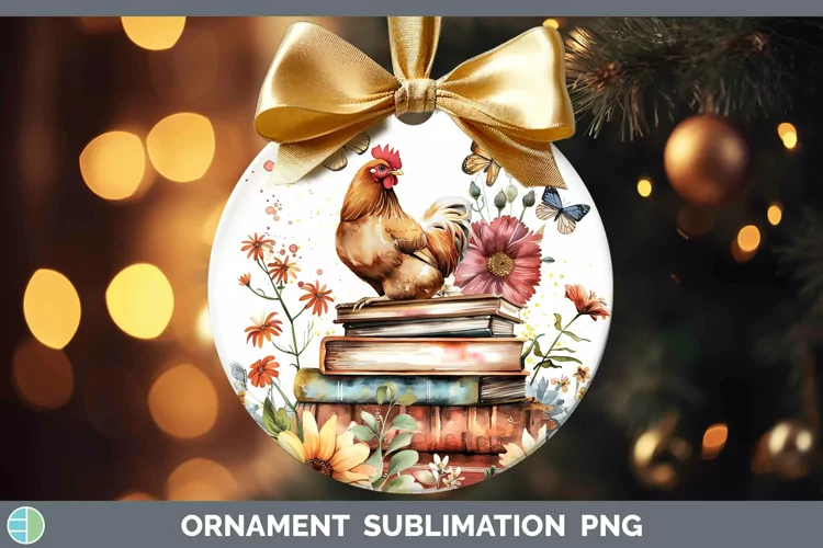 Watercolor Books Chicken Ornament Sublimation Bauble Designs