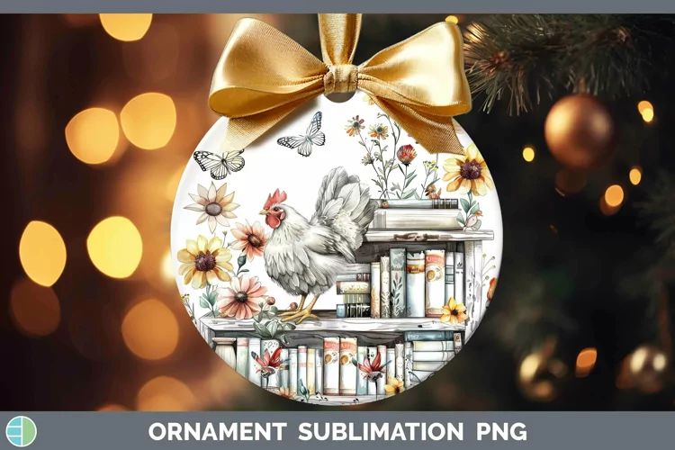 Watercolor Books Chicken Ornament Sublimation Bauble Designs