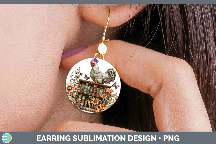 Watercolor Books Chicken Round Earrings Sublimation Earrings