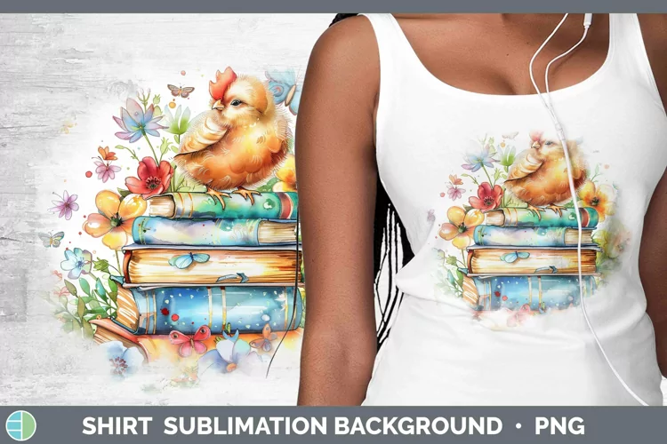 Watercolor Books Chicken Shirt Sublimation Sublimation Backg