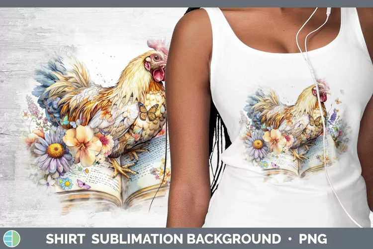 Watercolor Books Chicken Shirt Sublimation Sublimation Backg