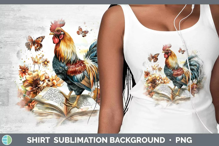 Watercolor Books Chicken Shirt Sublimation Sublimation Backg