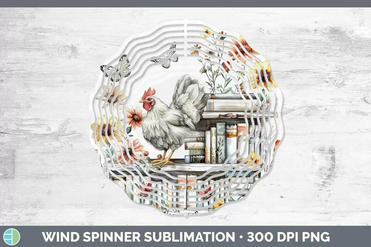 Watercolor Books Chicken Wind Spinner Sublimation Spinner De