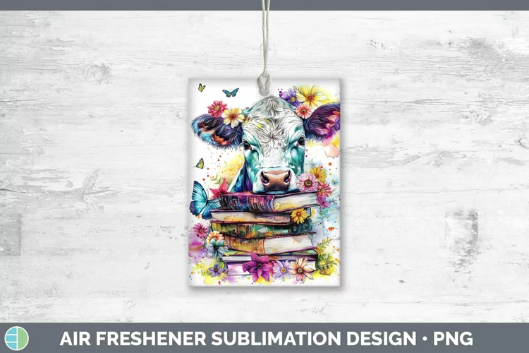 Watercolor Books Cow Air Freshener Sublimation Car Freshener