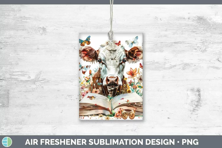 Watercolor Books Cow Air Freshener Sublimation Car Freshener