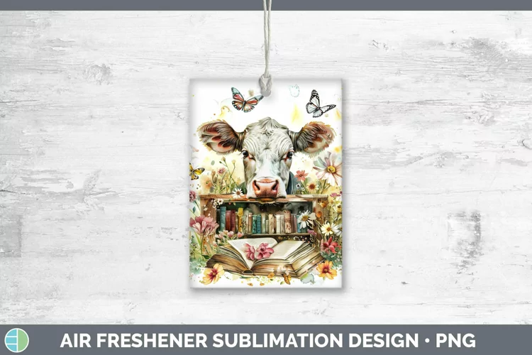 Watercolor Books Cow Air Freshener Sublimation Car Freshener