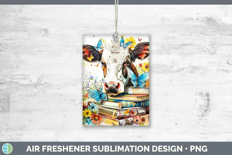Watercolor Books Cow Air Freshener Sublimation Car Freshener