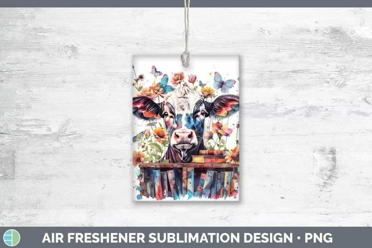 Watercolor Books Cow Air Freshener Sublimation Car Freshener