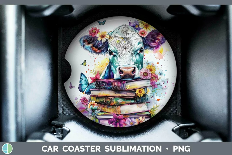 Watercolor Books Cow Car Coaster Sublimation Coaster Designs
