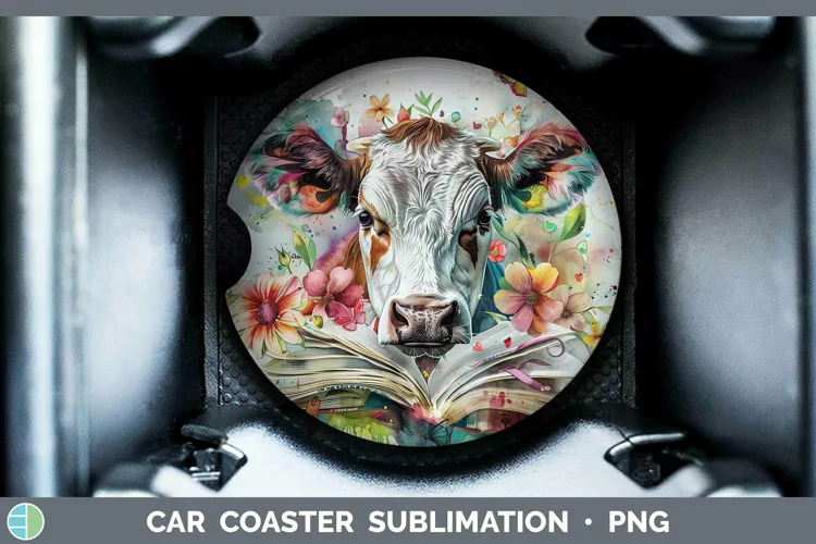 Watercolor Books Cow Car Coaster Sublimation Coaster Designs