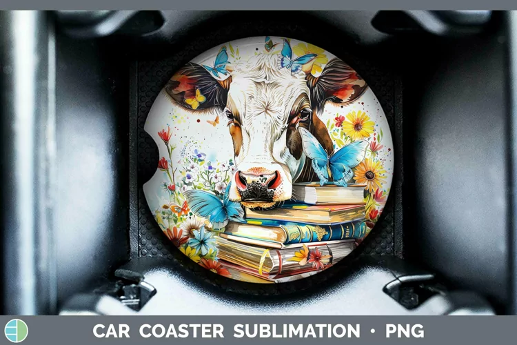 Watercolor Books Cow Car Coaster Sublimation Coaster Designs