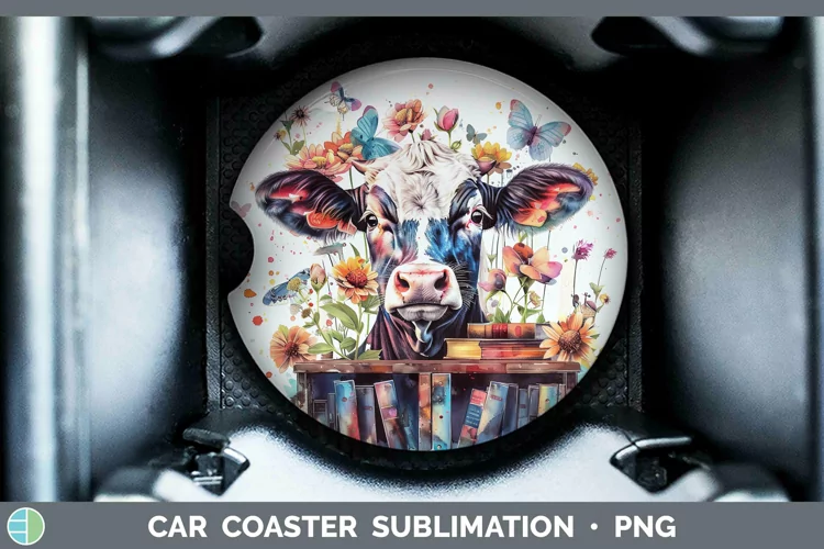 Watercolor Books Cow Car Coaster Sublimation Coaster Designs