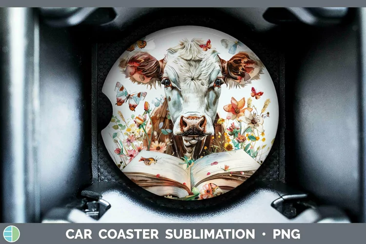 Watercolor Books Cow Car Coaster Sublimation Coaster Designs
