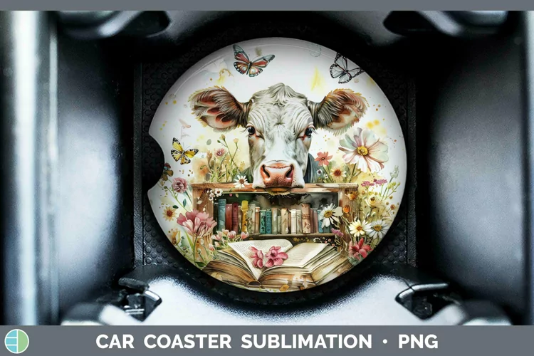Watercolor Books Cow Car Coaster Sublimation Coaster Designs