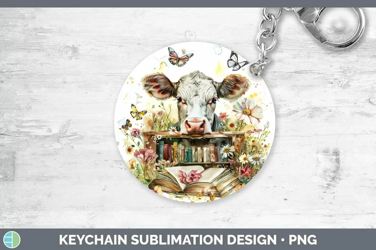 Watercolor Books Cow Keychain Sublimation Keyring Designs