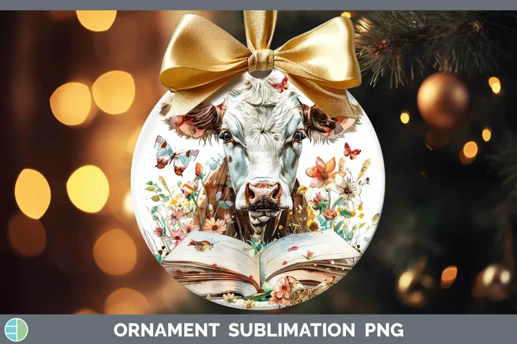 Watercolor Books Cow Ornament Sublimation Bauble Designs