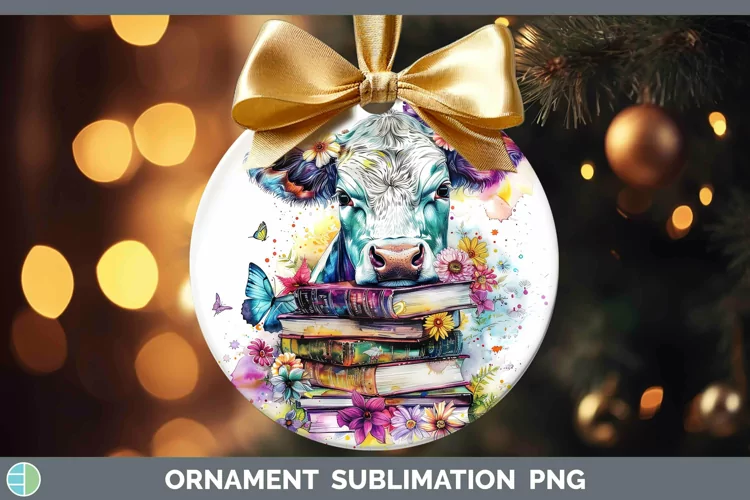 Watercolor Books Cow Ornament Sublimation Bauble Designs