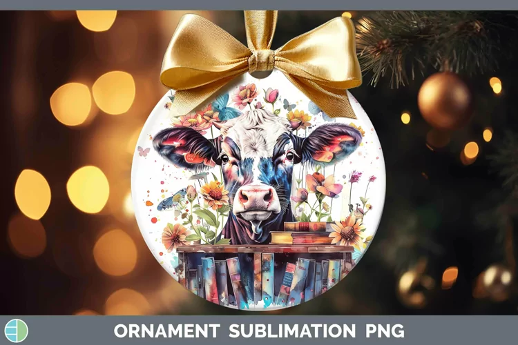 Watercolor Books Cow Ornament Sublimation Bauble Designs