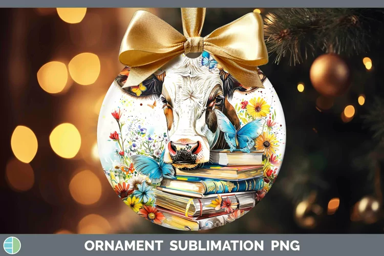 Watercolor Books Cow Ornament Sublimation Bauble Designs