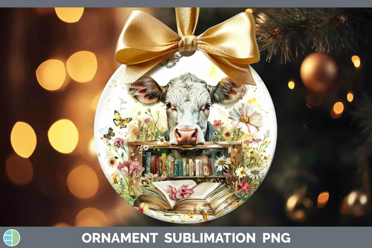 Watercolor Books Cow Ornament Sublimation Bauble Designs