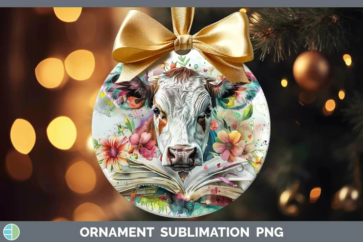 Watercolor Books Cow Ornament Sublimation Bauble Designs