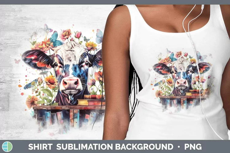 Watercolor Books Cow Shirt Sublimation Sublimation Backgroun