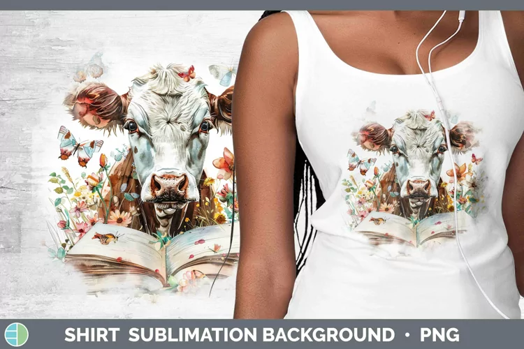 Watercolor Books Cow Shirt Sublimation Sublimation Backgroun