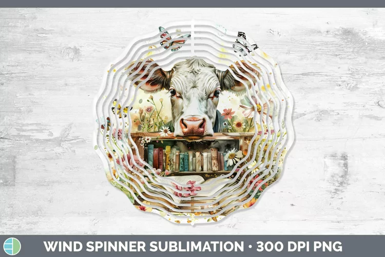 Watercolor Books Cow Wind Spinner Sublimation Spinner Design