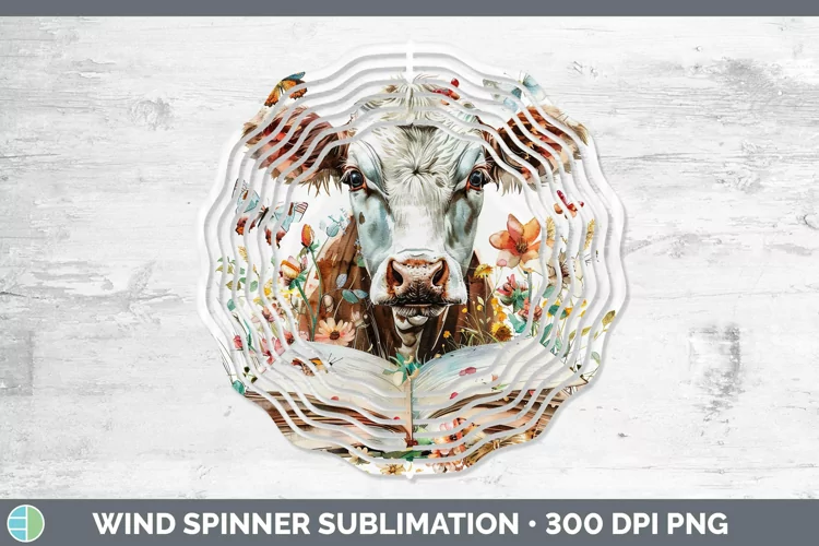 Watercolor Books Cow Wind Spinner Sublimation Spinner Design