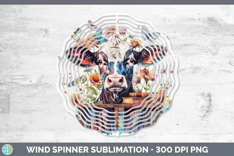 Watercolor Books Cow Wind Spinner Sublimation Spinner Design