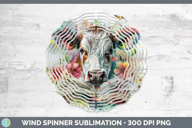 Watercolor Books Cow Wind Spinner Sublimation Spinner Design