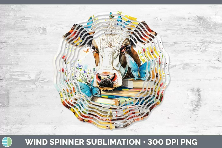 Watercolor Books Cow Wind Spinner Sublimation Spinner Design