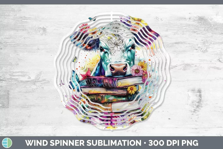 Watercolor Books Cow Wind Spinner Sublimation Spinner Design