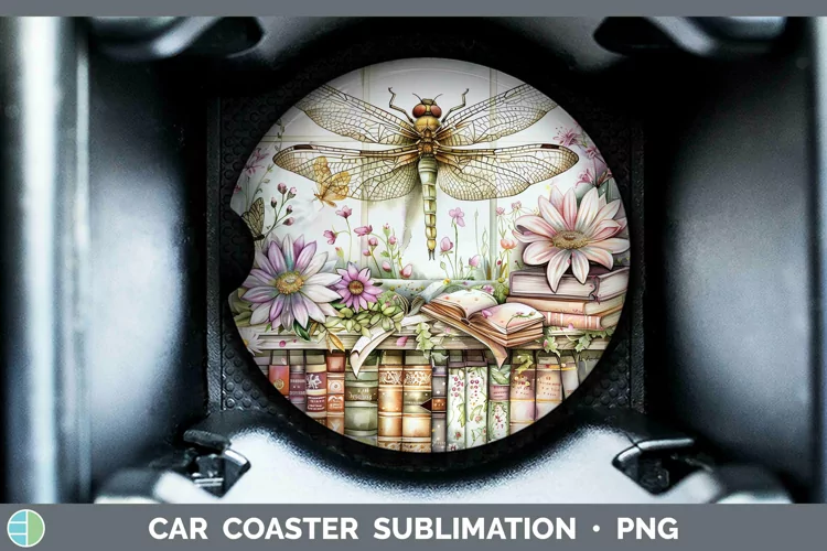 Watercolor Books Dragonfly Car Coaster Sublimation Coaster D