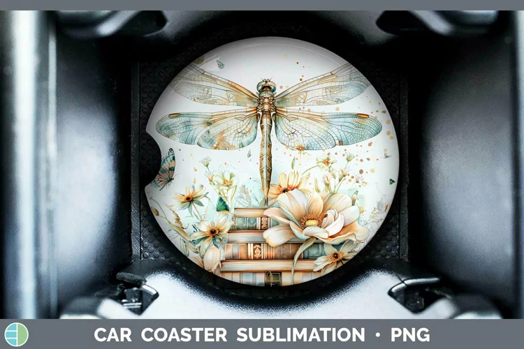 Watercolor Books Dragonfly Car Coaster Sublimation Coaster D